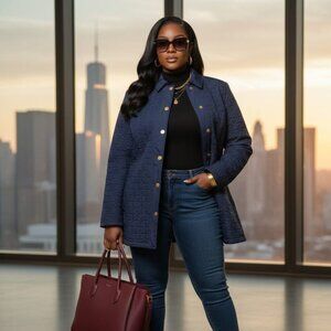 Tommy Hilfiger Navy Quilted Barn Jacket with Gold Hardware